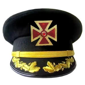 Grand Commandery Knights Templar Fatigue Cap - Red Metal Cross with Braid & Vinework (Gold/Silver)