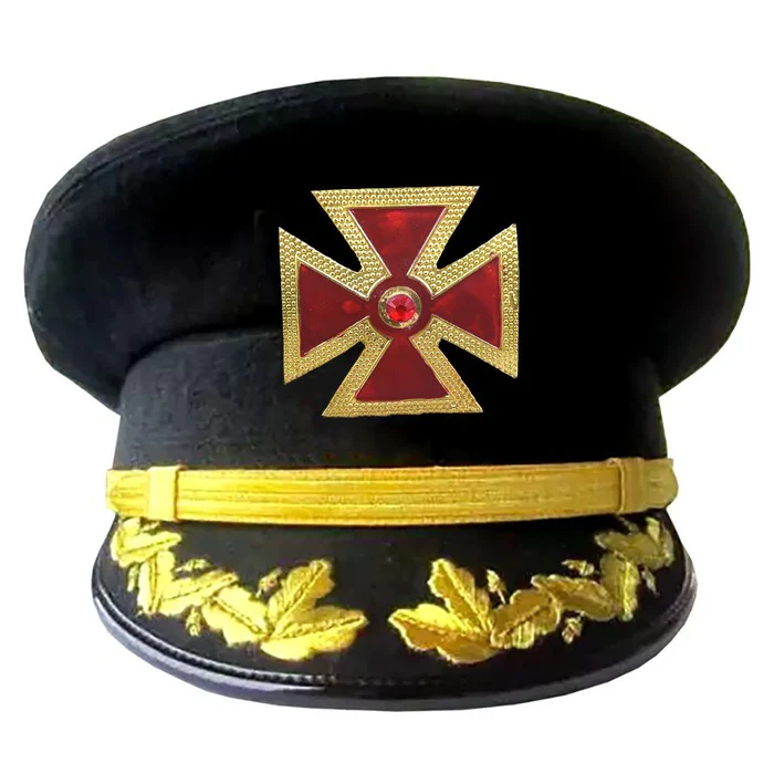 Grand Commandery Knights Templar Fatigue Cap – Red Metal Cross with Braid & Vinework (Gold/Silver)