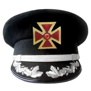 Grand Commandery Knights Templar Fatigue Cap - Red Metal Cross with Braid & Vinework (Gold/Silver)