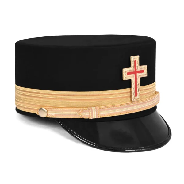 Past Commander Knights Templar Commandery Fatigue Cap - Gold Metal Embroidered with Vinework