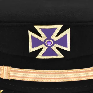 Past Grand Commander Knights Templar Commandery Fatigue Cap - Purple Metal Cross with Braid & Vinework