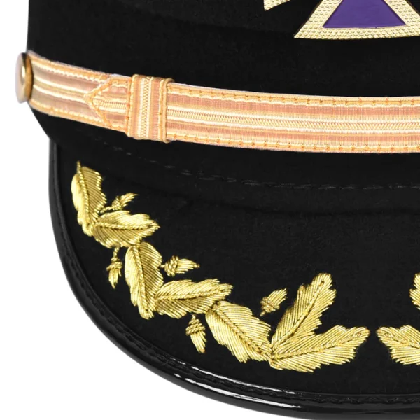 Past Grand Commander Knights Templar Commandery Fatigue Cap - Purple Metal Cross with Braid & Vinework