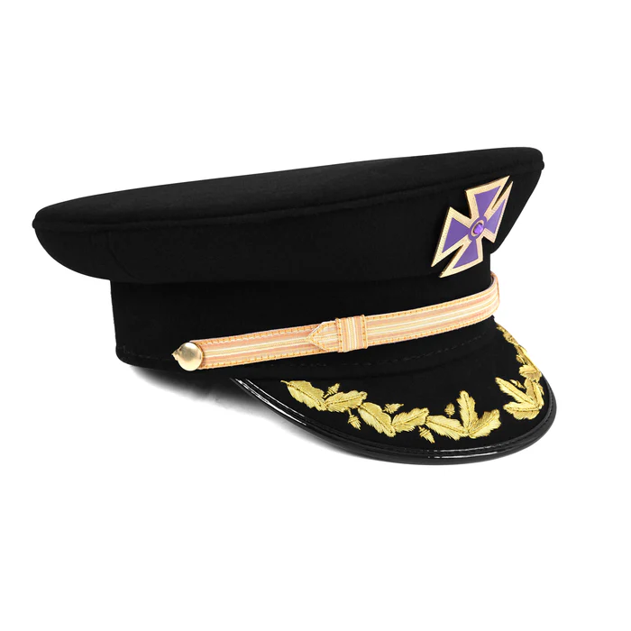 Past Grand Commander Knights Templar Commandery Fatigue Cap – Purple Metal Cross with Braid & Vinework