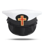 Past Commander Knights Templar Cap - White Black Red Cross Gold Oval Badge