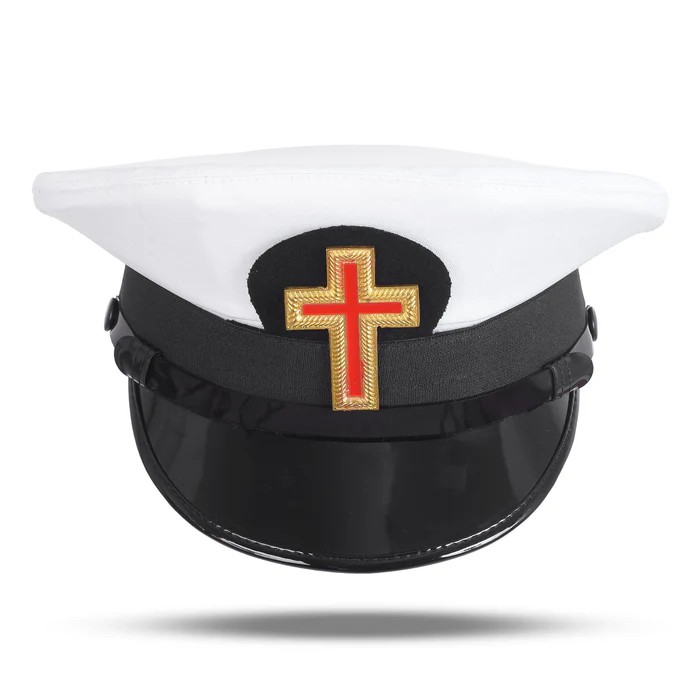 Past Commander Knights Templar Commandery Fatigue Cap – Red Cross with Black Chin Strap