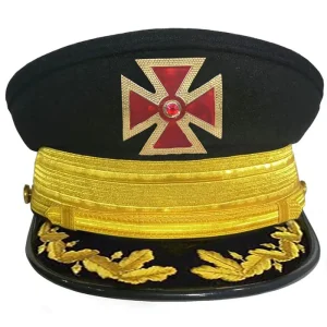 Grand Commandery Knights Templar Fatigue Cap - Red Metal Cross with Large Braid & Vinework (Gold/Silver)