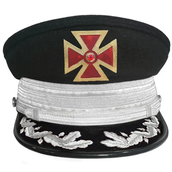 Grand Commandery Knights Templar Fatigue Cap - Red Metal Cross with Large Braid & Vinework (Gold/Silver)