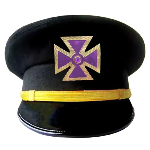 Past Grand Commander Knights Templar Commandery Fatigue Cap - Purple Metal Cross with Braid (Gold/Silver)