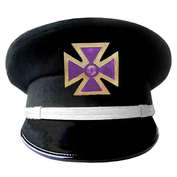 Past Grand Commander Knights Templar Commandery Fatigue Cap - Purple Metal Cross with Braid (Gold/Silver)