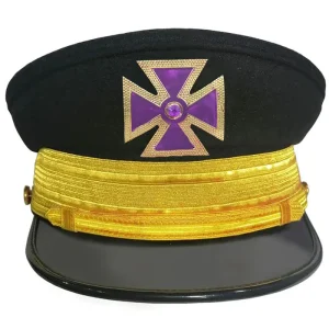 Past Grand Commander Knights Templar Commandery Fatigue Cap - Purple Metal Cross with Large Braid (Gold/Silver)