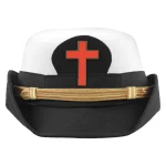 Knights Templar Commandery Cap - Black Red Cross Gold Chin Strap