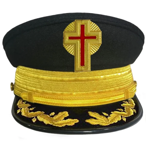 Past Commander Knights Templar Commandery Fatigue Cap - Gold Metal Embroidery with Vinework & Rays