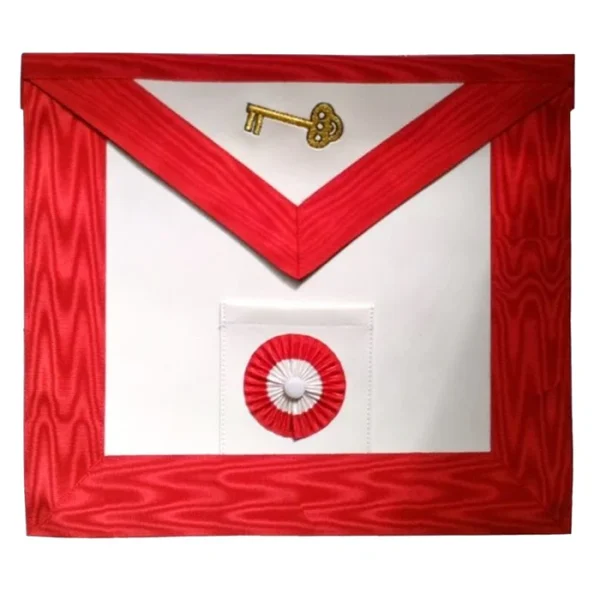 7th Degree Scottish Rite Apron - White & Red Moire Gold Embroidery 7th Degree Scottish Rite Apron - White & Red Moire Gold Embroidery