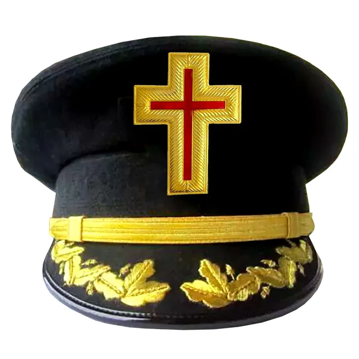 Past Commander Knights Templar Commandery Fatigue Cap – Gold Metal Embroidery with Vinework