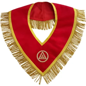 Royal Arch Chapter Collar - Red Velvet Triple Tau Insignia with Golden Fringe