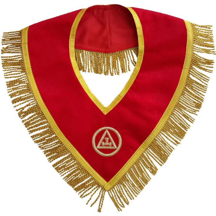 Royal Arch Chapter Collar – Red Velvet Triple Tau Insignia with Golden Fringe