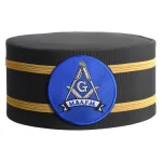 Master Mason Blue Lodge Crown Cap Black - Double Gold Braid Blue Patch Square Compass