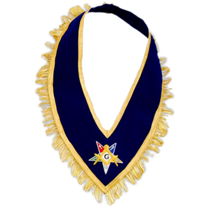 Past Grand Patron OES Collar – Royal Blue Velvet with Gold Mylar Fringe