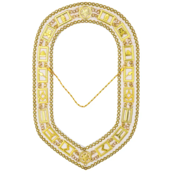 Blue Lodge Chain Collar - Gold Plated with Rhinestones on White Velvet Blue Lodge Chain Collar - Gold Plated with Rhinestones on White Velvet