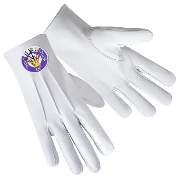 Elks Of The World Gloves - Elk Head Clock White Leather 1 Elks Of The World Gloves - Elk Head Clock White Leather