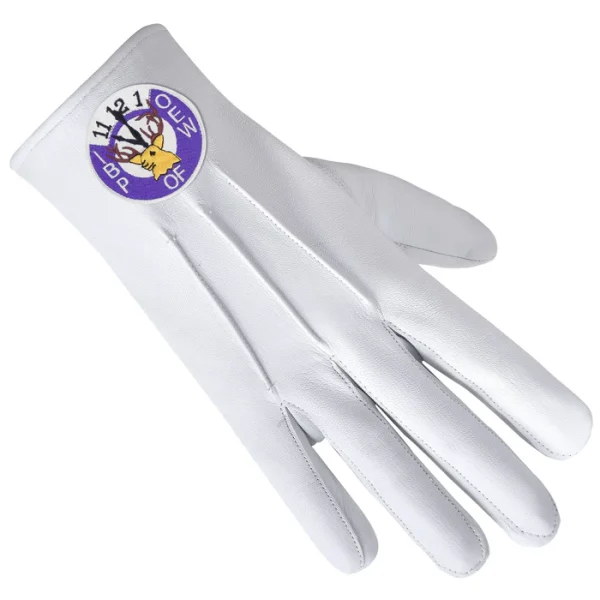 Elks Of The World Gloves - Elk Head Clock White Leather 2 Elks Of The World Gloves - Elk Head Clock White Leather