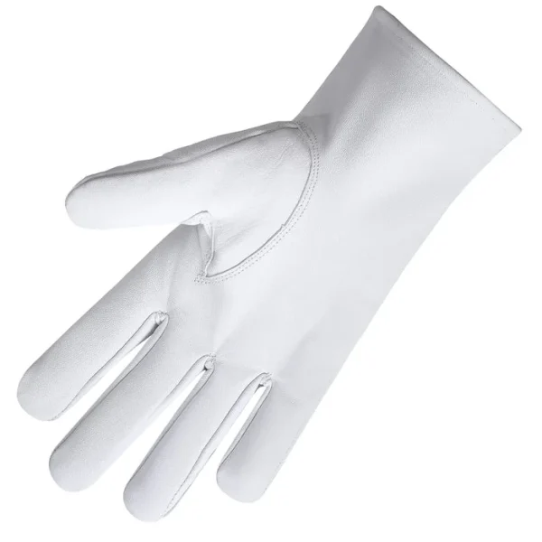 Council Of Crusaders Pha Gloves - Pure Cotton With Machine Embroidery 3 Thrice Illustrious Master Royal & Select Masters English Regulation Gloves - White Leather with Purple & Gold Emblem Front