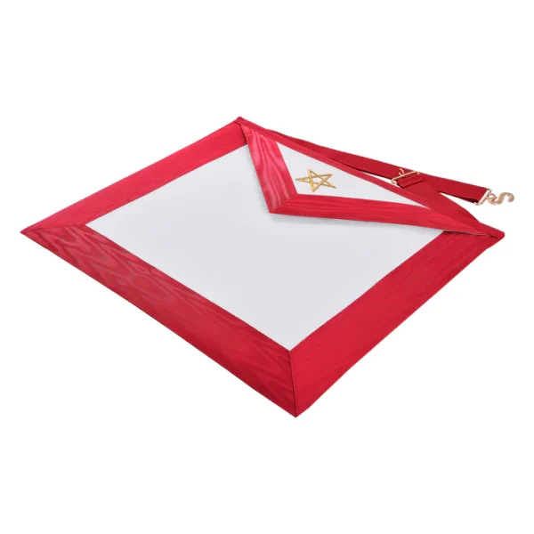 Excellent Master Allied Masonic Degrees Apron - Red Moire Ribbon with Embroidered Gold Pentagram 2 Excellent Master Allied Masonic Degrees Apron - Red Moire Ribbon with Embroidered Gold Pentagram