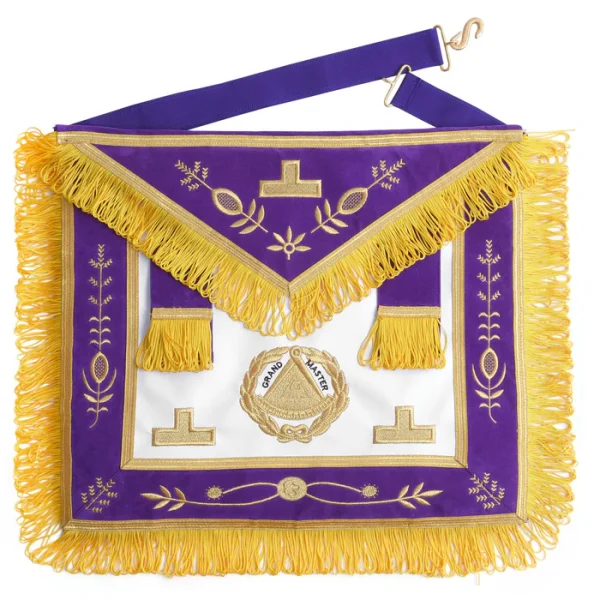 Grand Master Blue Lodge Apron - Purple with Gold Emblem with Wreath Grand Master Blue Lodge Apron - Purple with Gold Emblem with Wreath