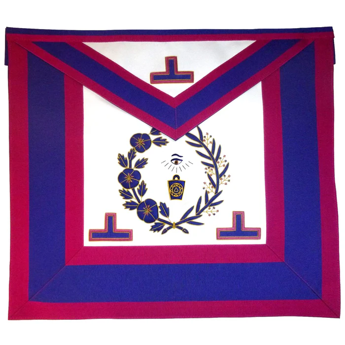 GRAND OFFICERS MARK ENGLISH REGULATION APRON – PINK & BLUE HAND EMBROIDERY