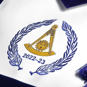 Grand Past Master Blue Lodge California Regulation Apron - Blue Velvet with Hand Threaded Silk 7 Grand Past Master Blue Lodge California Regulation Apron - Blue Velvet with Hand Threaded Silk