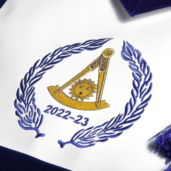 Grand Past Master Blue Lodge California Regulation Apron - Blue Velvet with Hand Threaded Silk 2 Grand Past Master Blue Lodge California Regulation Apron - Blue Velvet with Hand Threaded Silk