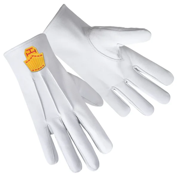High Priest Royal Arch Chapter Gloves - White Leather 1 High Priest Royal Arch Chapter Gloves - White Leather Front and Back