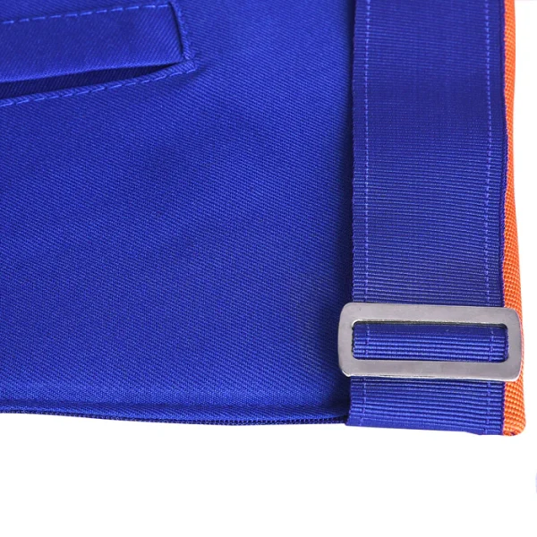 Installed Worthy Master St. Lawrence the Martyr AMD Apron - Blue & Orange Borders with Silver Gridiron