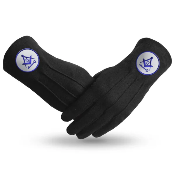 International Masons Gloves - Black Cotton With Square And Compass G & Key International Masons Gloves - Black Cotton With Square And Compass G & Key