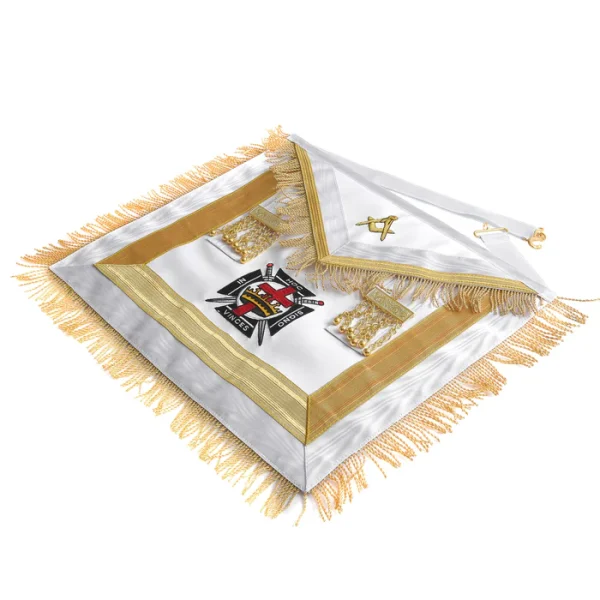 Knights Templar Commandery Apron - White & Gold Machine Embroidery with Fringe 1 Knights Templar Commandery Apron - White & Gold Machine Embroidery with Fringe