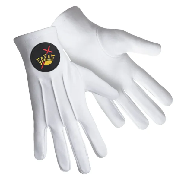 Knights Templar Commandery Gloves - Pure Cotton with Black Patch 2 Knights Templar Commandery Gloves - Pure Cotton with Black Patch Front and Back