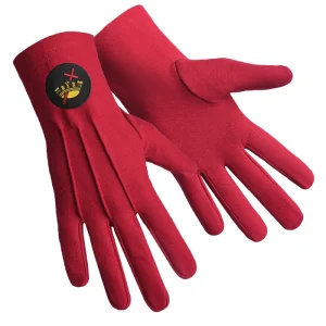 Knights Templar Commandery Gloves - Red Cotton with Black Patch Front and Back