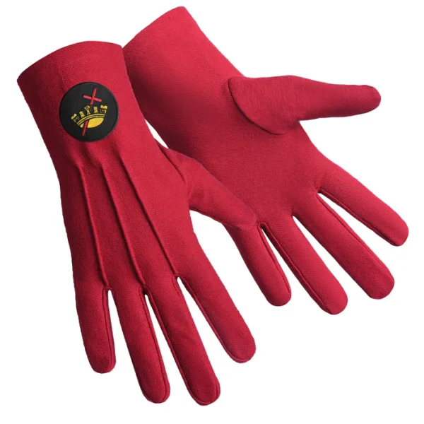 Knights Templar Commandery Gloves - Red Cotton with Black Patch Front and Back