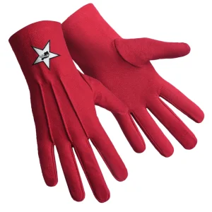 Knights Templar Commandery Gloves - Red Cotton with Star Patch Front and Back