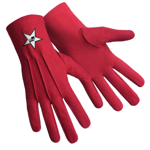 Knights Templar Commandery Gloves - Red Cotton with Star Patch Front and Back