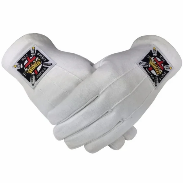 Knights Templar Commandery Gloves - White Cotton Machine Embroidered Emblem Knights Templar Commandery Gloves - White Cotton Machine Embroidered Emblem