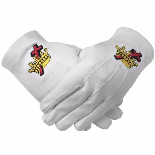 Knights Templar Commandery Gloves - White Cotton Machine Embroidered Logo Knights Templar Commandery Gloves - White Cotton Machine Embroidered Logo