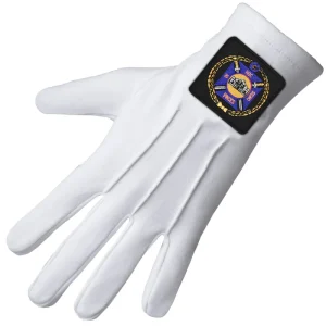 Knights Templar Commandery Gloves - White Cotton with Black Patch Front