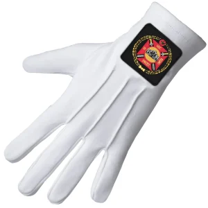 Knights Templar Commandery Gloves - White Cotton with Red & Black Emblem Front