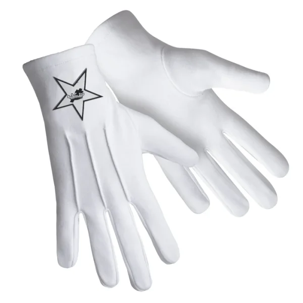 Ladies Knights Templar Commandery Gloves - White Cotton with Star Patch 1 Ladies Knights Templar Commandery Gloves - White Cotton with Star Patch Front and Back