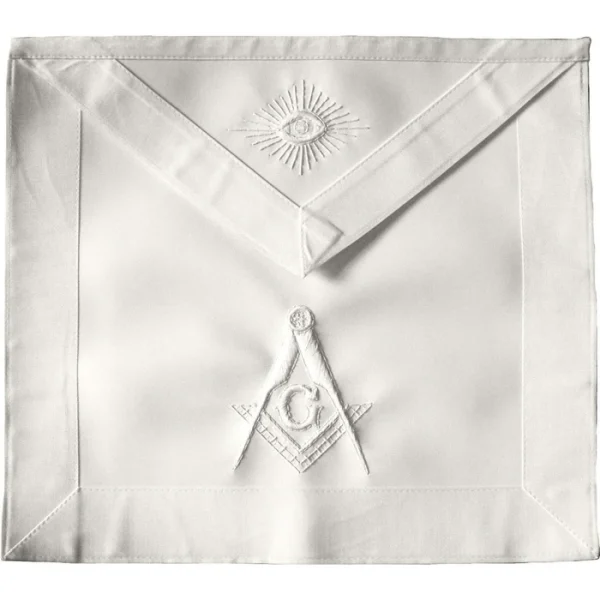 Master Mason Blue Lodge Apron - All White Square & Compass G Master Mason Blue Lodge Apron - All White Square & Compass G