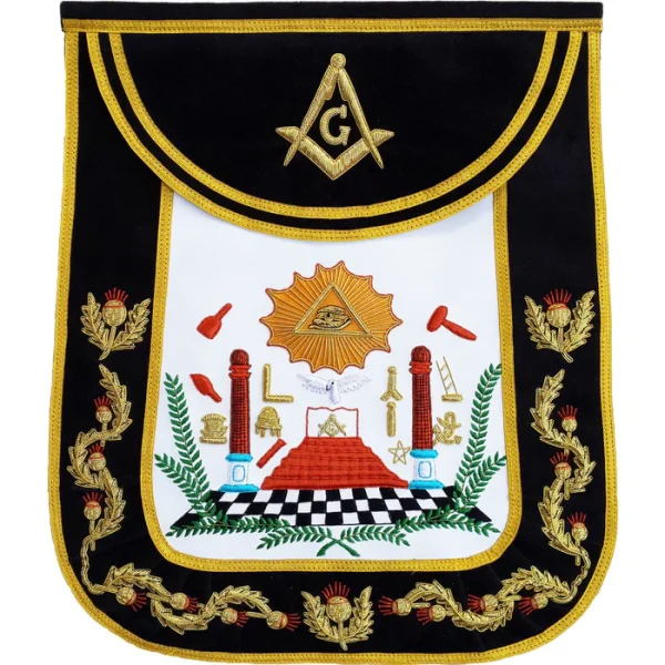 Master Mason Blue Lodge Apron - Black Chenille Square & Compass G Master Mason Blue Lodge Apron - Black Chenille Square & Compass G