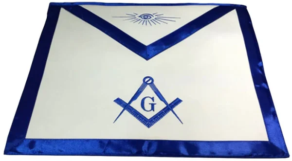 Blue Satin Master Mason Apron Square Compass & G