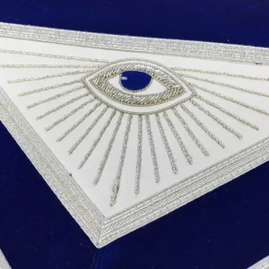 Master Mason Blue Lodge Apron - Blue Velvet with Silver Fringe Hand Embroidered