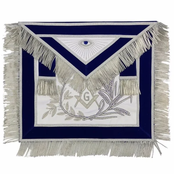 Master Mason Blue Lodge Apron - Blue Velvet with Silver Fringe Hand Embroidered Master Mason Blue Lodge Apron - Blue Velvet with Silver Fringe Hand Embroidered